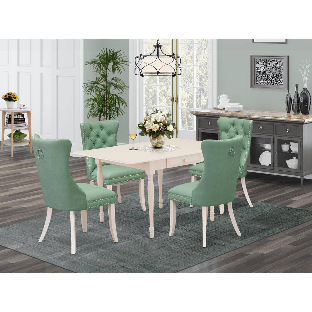Alt View 3. East West Furniture - 5 Piece Dinette Set Contains a Rectangle Kitchen Table with Dropleaf - White.