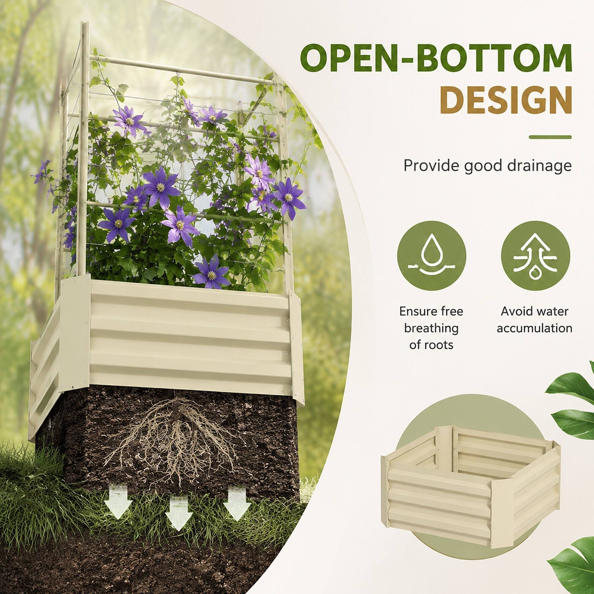 OPEN-BOTTOM DESIGN

Provide good drainage

Ensure free breathing of roots

Avoid water accumulation