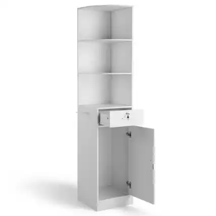Front. Winado - Salon Corner Storage Cabinet Wall Mount Salon Station with Lockable Drawer, Bottom Cabinet, Hair Dryer Holder for Barber - White.