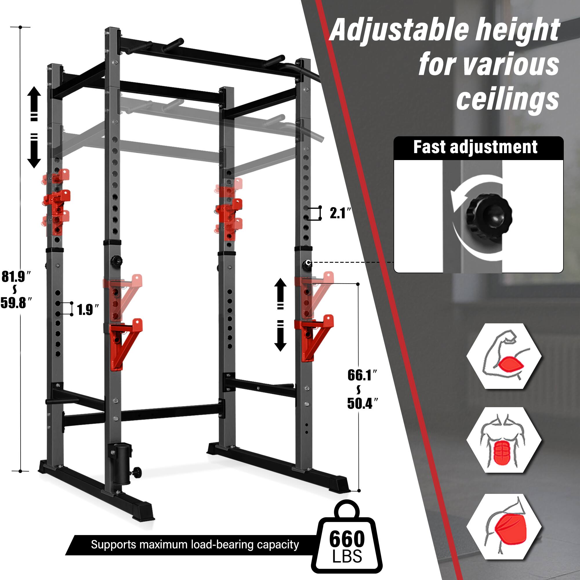 Adjustable height for various ceilings  
Fast adjustment  
2.1"  
81.9"  
59.8"  
1.9"  
66.1"  
50.4"  
Supports maximum load-bearing capacity  
660 LBS