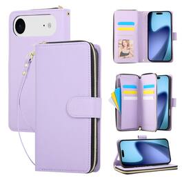 Dteck - Crossbody Wallet Case for Apple iPhone Air, Shockproof Zipper Pocket PU Leather Folio Cover with 9 Card Slots - Purple