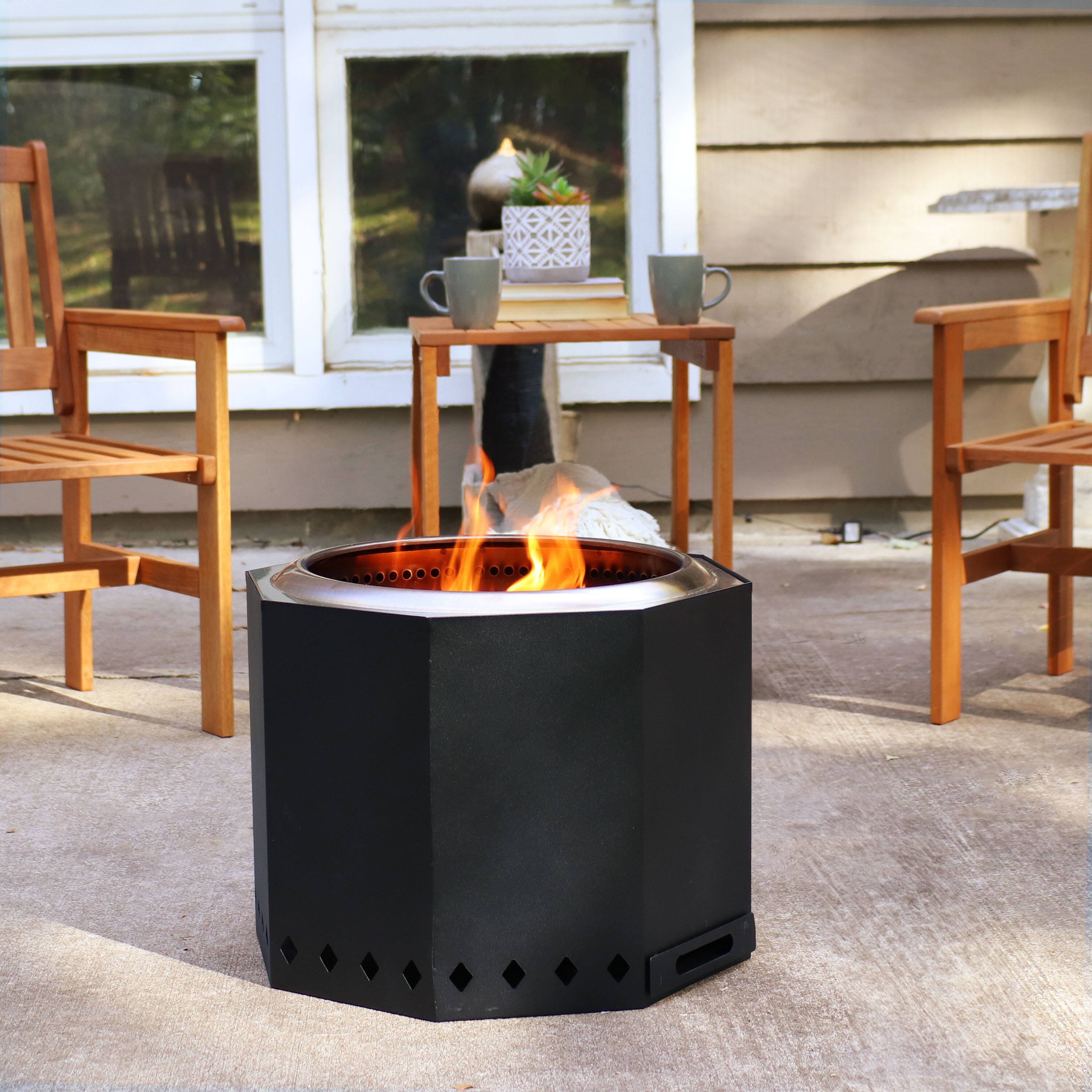 Alt View 1. Sunnydaze - 21.5 in Octagon Steel Smokeless Fire Pit with Log Poker - Black.