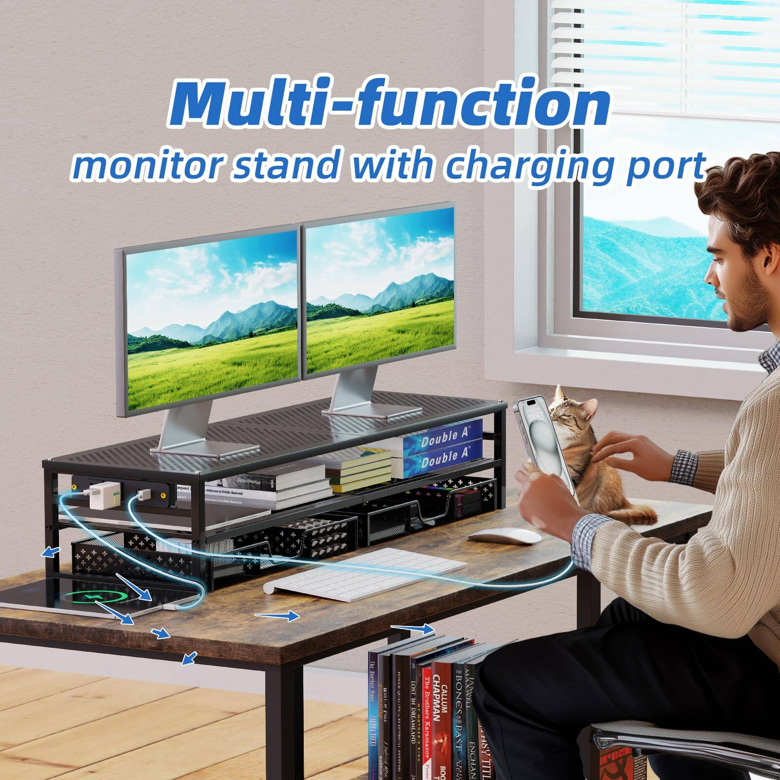 Multi-function monitor stand with charging port