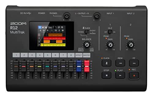 DC IN/  
POWER PHONES  
L OUTPUT  
INPUT 1  
INPUT 2  
ZOOM R12 MultiTrak  
0002.1  
CLICK OUTPUT 100 BALANCE  
1 H-Z or ON PEAK GAIN  
2 PEAK GAIN  
1  
2  
3  
4  
5  
6  
7  
EFFECT MASTER  
CLICK  
REW  
FF  
E  
20  
STOP  
PLAY  
REC