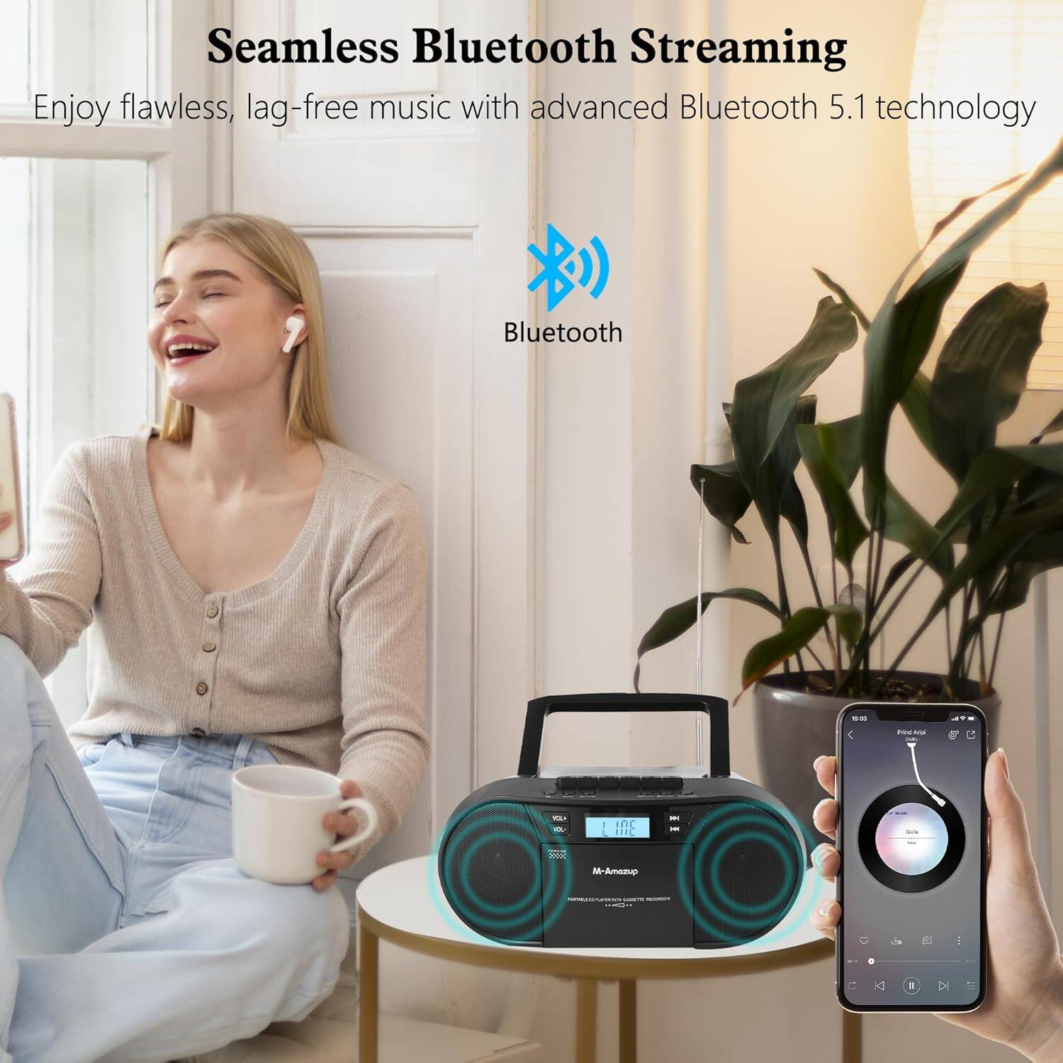 Seamless Bluetooth Streaming  
Enjoy flawless, lag-free music with advanced Bluetooth 5.1 technology