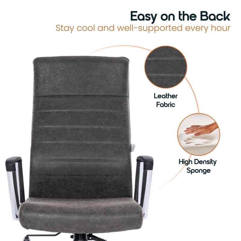 Easy on the Back  
Stay cool and well-supported every hour  

- Leather Fabric  
- High Density Sponge