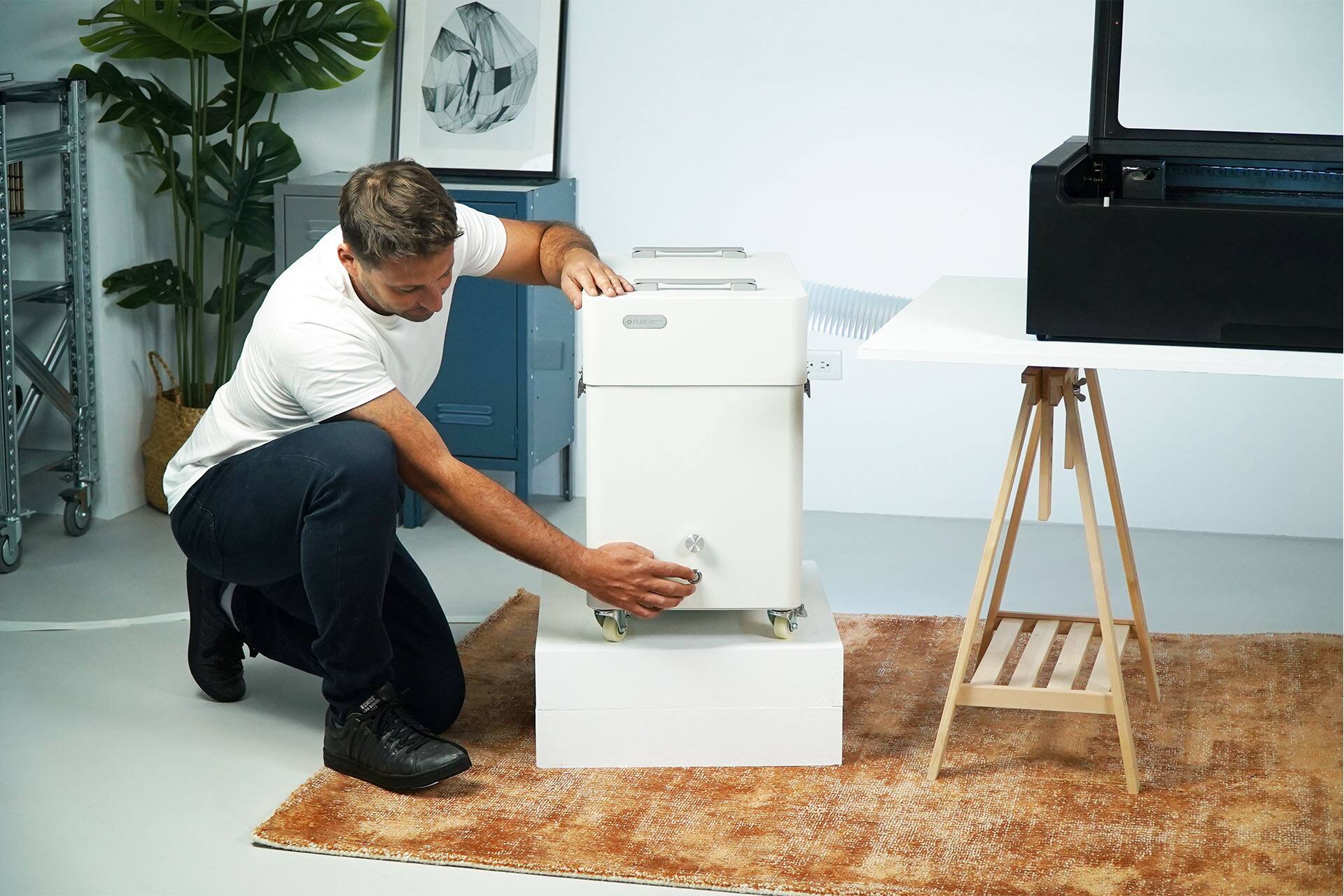 Alt View 2. FLUX - Beam Air Pro Filter for Laser Cutter and Laser Engraving Machines. Compatible with all major brands. - White.