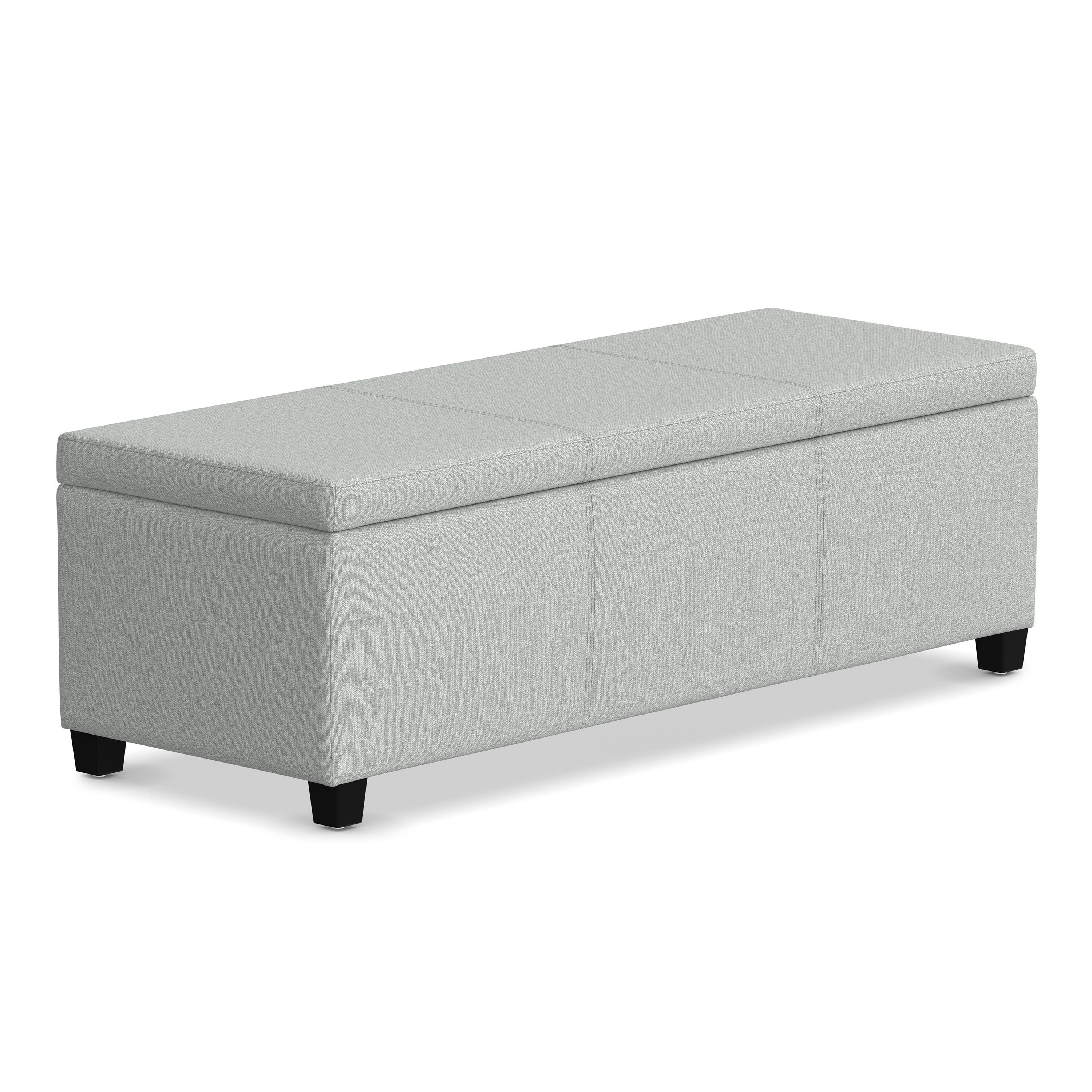 Angle. Simpli Home - Avalon Storage Ottoman Bench - Light Stone Grey.