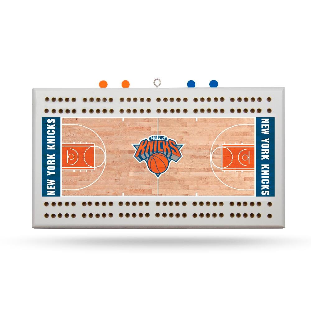 Rico Industries - New York NY Basketball Knicks Classic 2 Track Wooden Court Shaped Cribbage Board - Multi