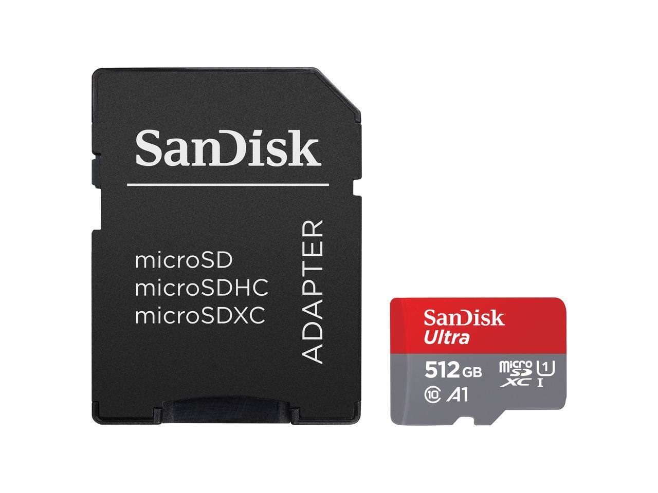 SanDisk  
microSD Adapter  
microSD  
microSDHC  
microSDXC  

SanDisk Ultra  
512 GB  
microSDXC  
U1  
A1  
C10