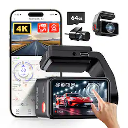 REDTIGER - A4 2" Touch Screen 4K Dash Cam , 64G , 5.8GHz WIFI - Black