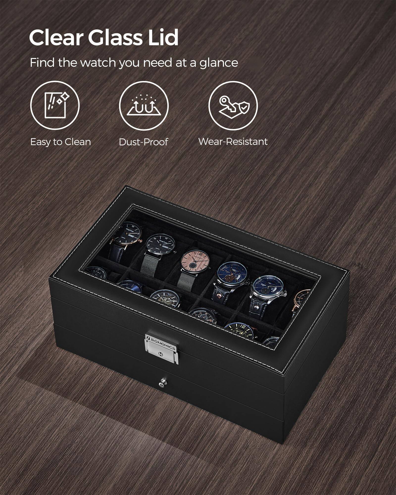 Clear Glass Lid  
Find the watch you need at a glance  

- Easy to Clean  
- Dust-Proof  
- Wear-Resistant  

1 W 14 SONICHICS