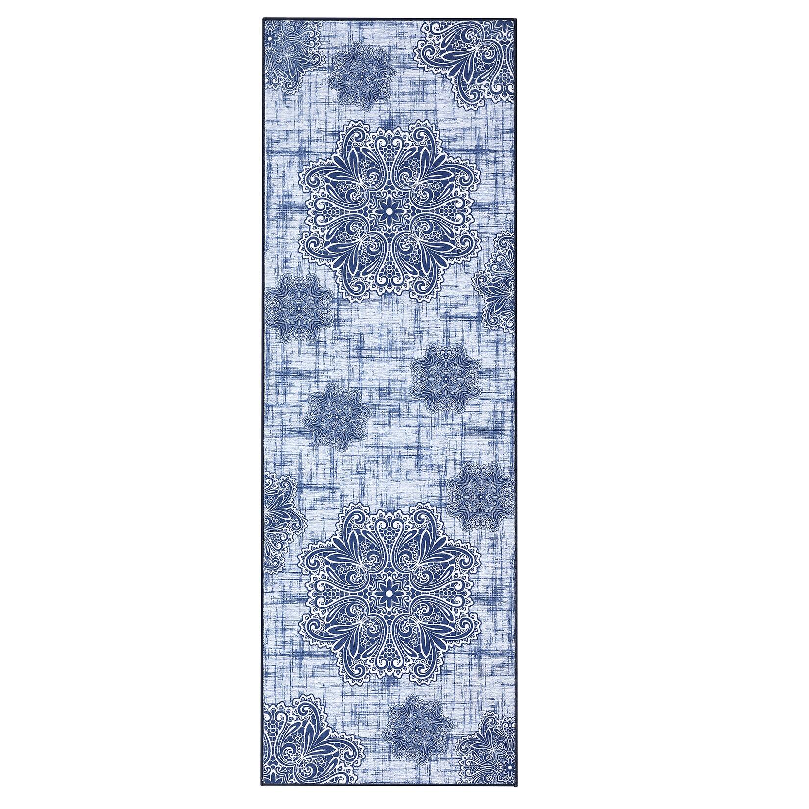Front. GAOMON - Vintage Ethnic Style Area Rug Machine Washable Low Pile Pet Friendly Foldable Carpet for Bathroom Hallway Entrance - Blue.