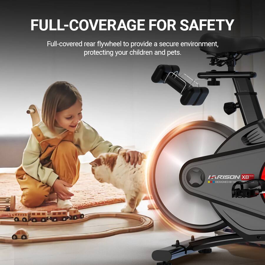 FULL-COVERAGE FOR SAFETY  
Full-covered rear flywheel to provide a secure environment, protecting your children and pets.  

LARISON X8  
DESIGNED BY HC