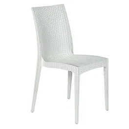 LeisureMod - Mace Stackable Outdoor Dining Chair - Weather-Resistant Wicker Weave - White