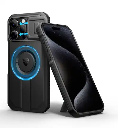 Front. Dexnor - Phone Case for iPhone 15 Pro Max with Slide Camera Cover, Compatible with MagSafe Heavy-Duty Rugged Magnetic Shockproof - Black.