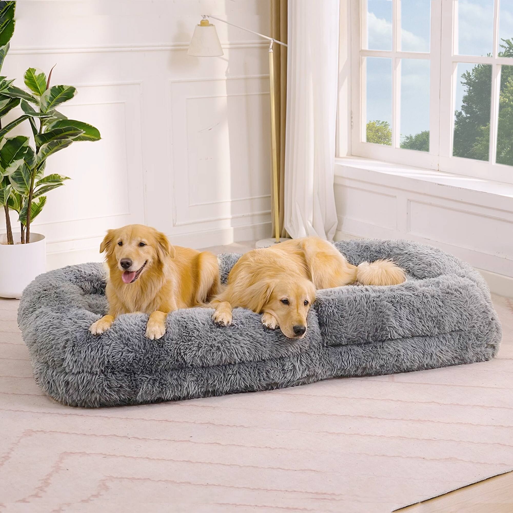 Alt View 6. LOVMOR - 69 Inch Faux Fur Bean Bag Chairs For Living Room Bedroom Office Plush Cozy Ultra Indoor Lounge Seating Comfort - Light Gray.