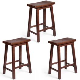 PJ Wood - Classic Saddle Seat 24 Inch Kitchen Bar Counter Stool, Walnut (3 Pack) - Brown