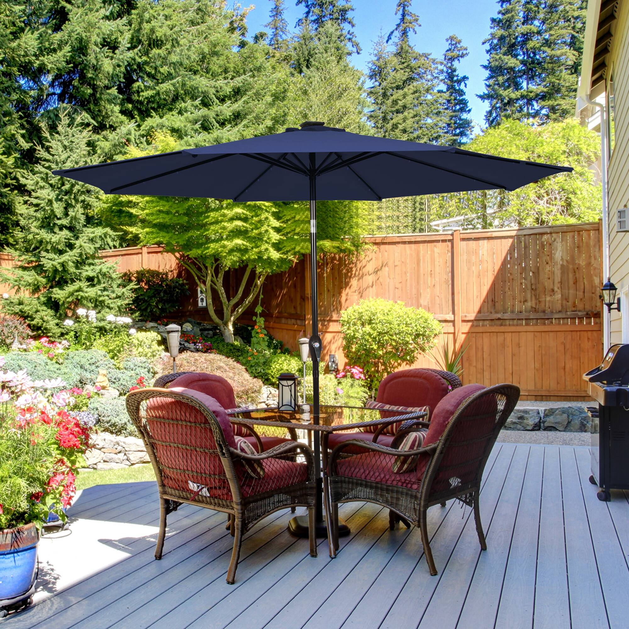 Alt View 3. Costway - 9 FT Patio Solar Umbrella LED Patio Market Steel Tilt with Crank Outdoor - Navy.
