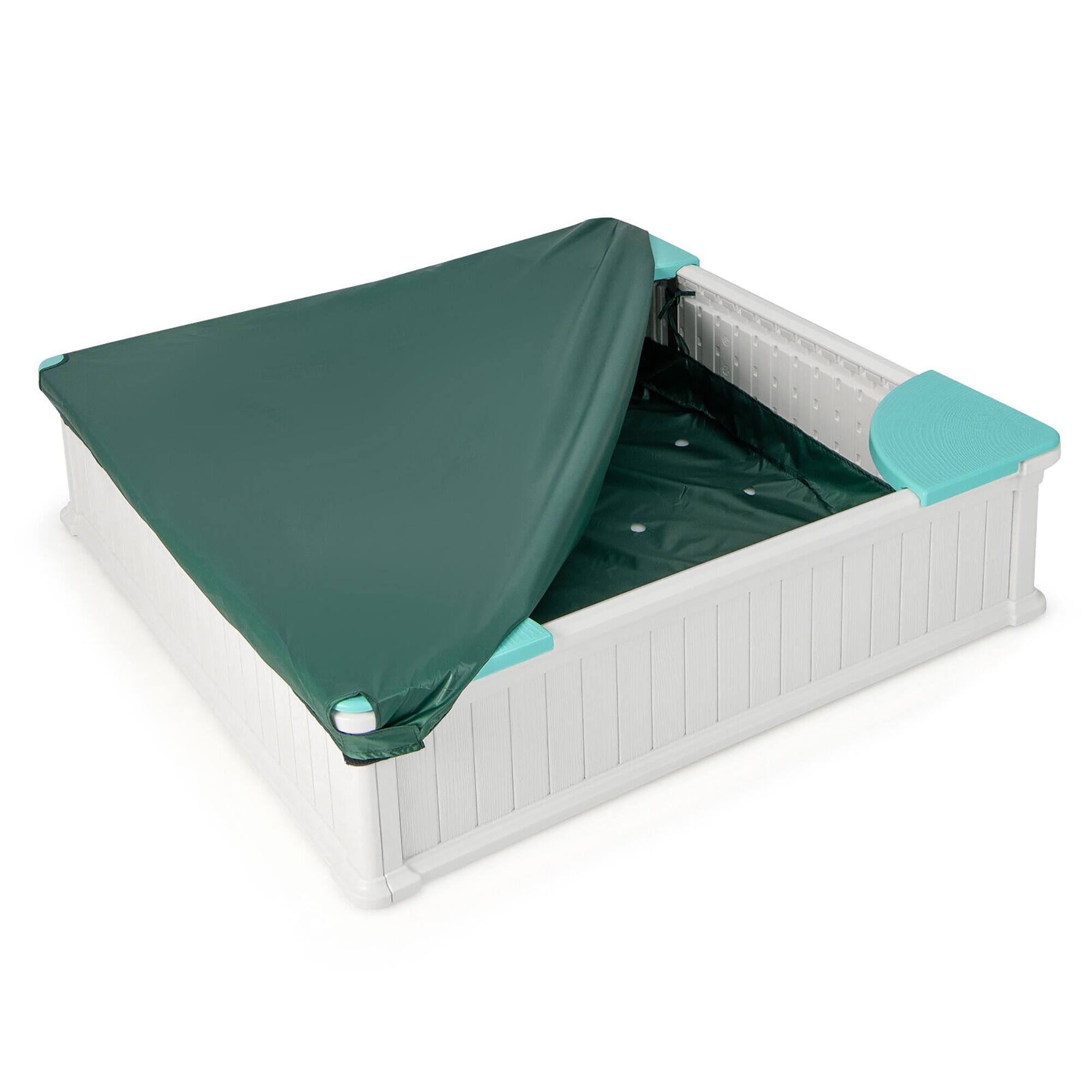 Alt View 9. Gymax - Gymax Kids Outdoor Sandbox 48.5'' x 48.5'' x 12.5'' Large HDPE Sandpit with Oxford Cover White - White.