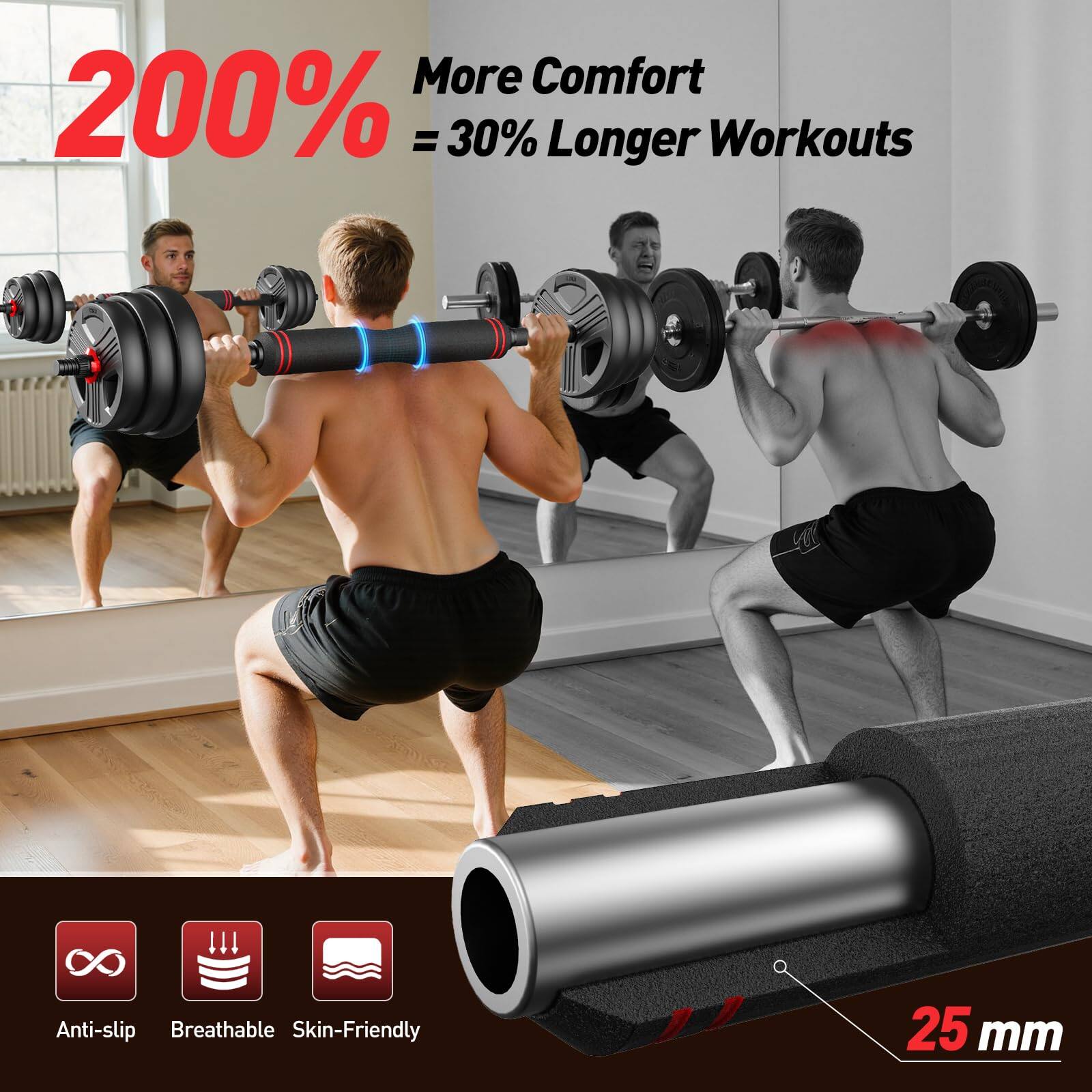 200% More Comfort = 30% Longer Workouts

Anti-slip, Breathable, Skin-Friendly

25 mm