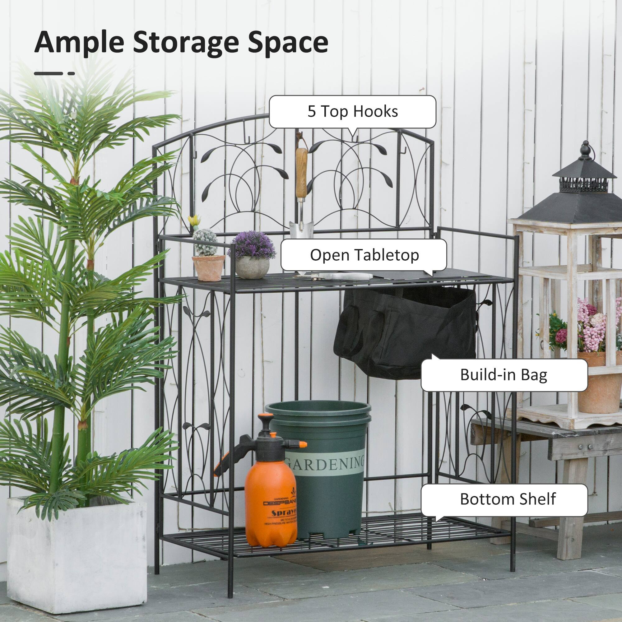 Ample Storage Space - 5 Top Hooks, Open Tabletop, Build-in Bag, Bottom Shelf
