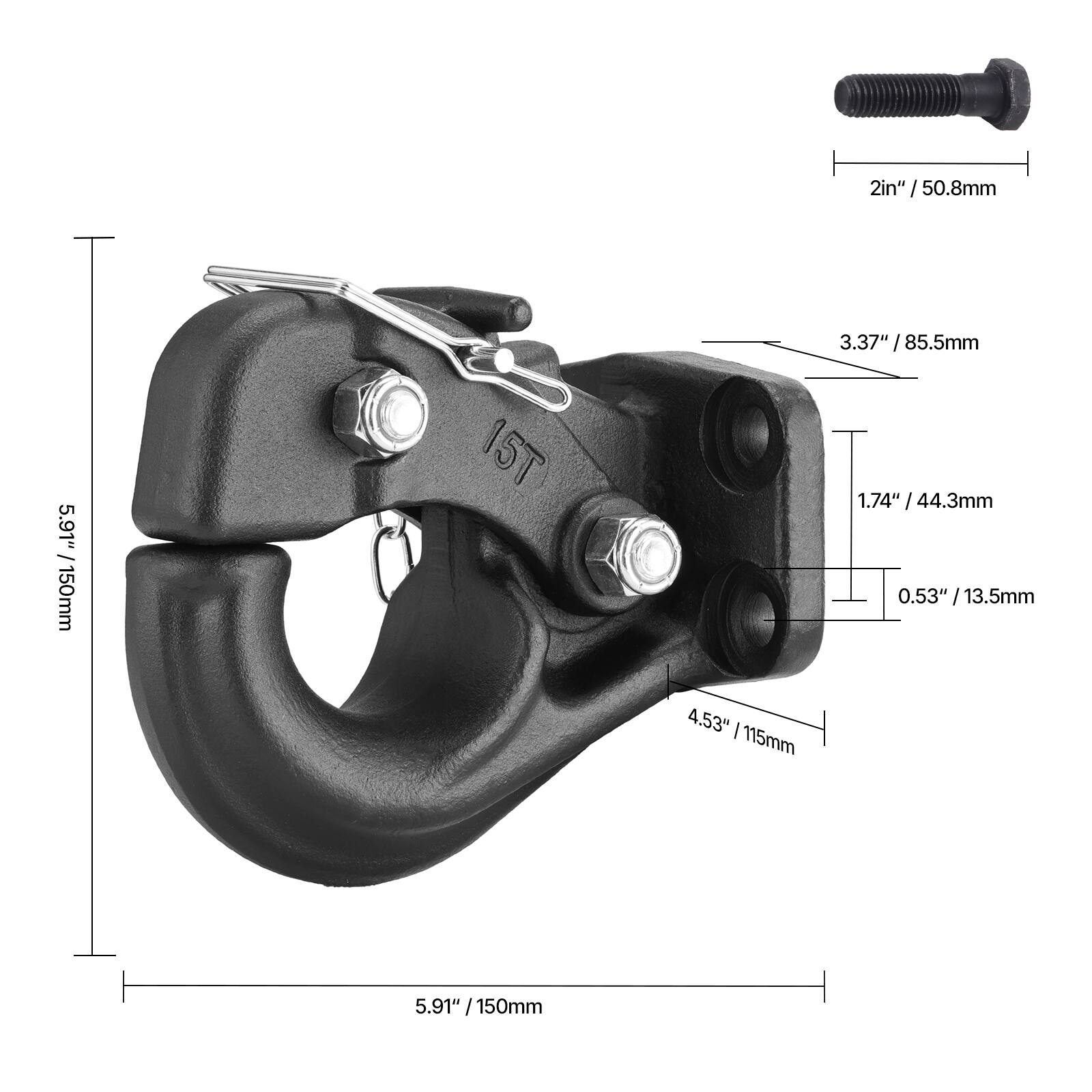 - 2in" / 50.8mm
- 3.37" / 85.5mm
- 1.74" / 44.3mm
- 0.53" / 13.5mm
- 4.53" / 115mm
- 5.91" / 150mm
- 15T
