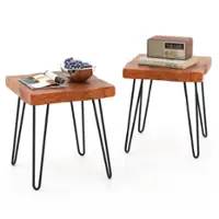 Costway - 2 PCS Square End Table Accent Side Table Reclaimed Indonesia Teak Wood Plant Stand Patio - Brown - Front_Zoom