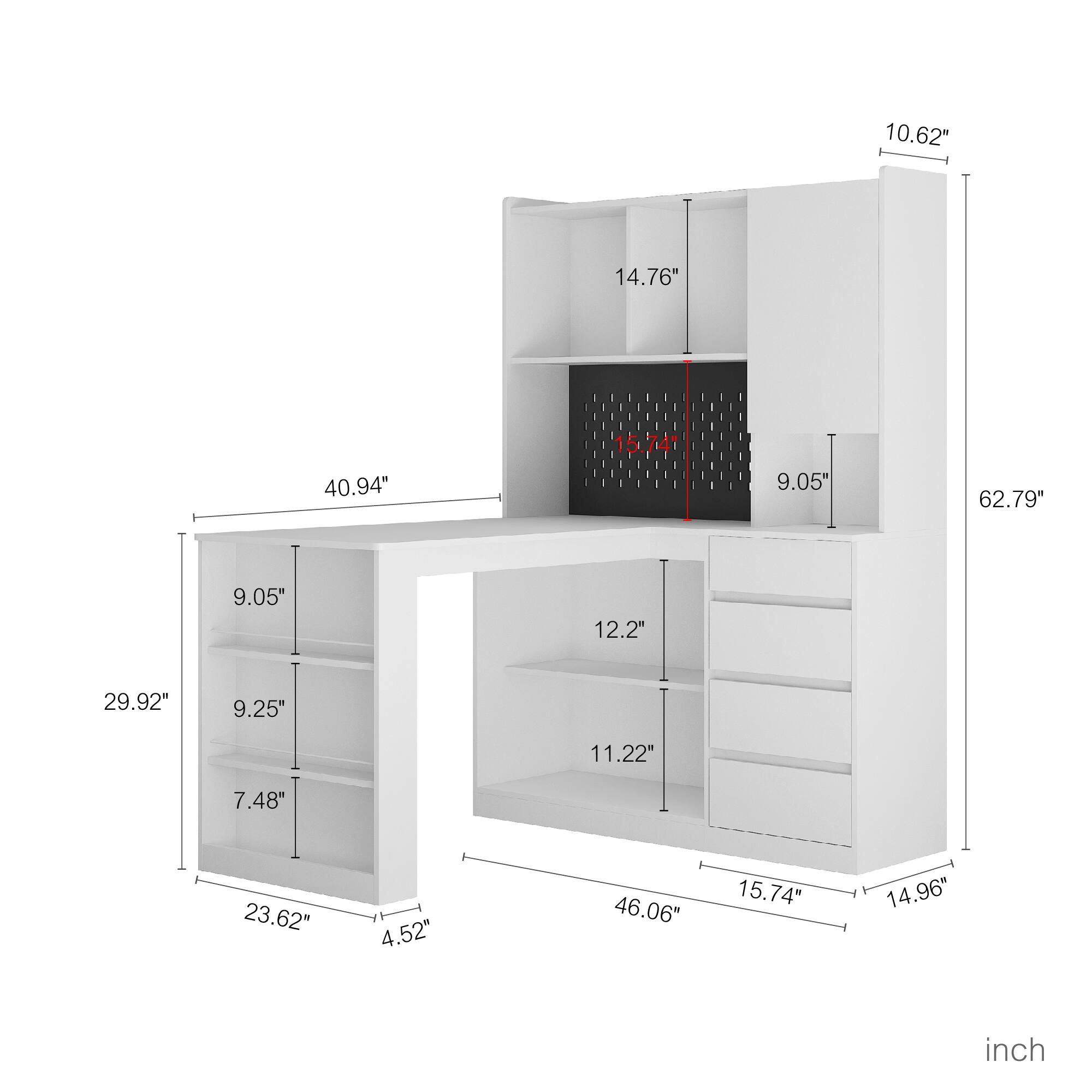 10.62"  
14.76"  
40.94"  
5.74"  
9.05"  
62.79"  
9.05"  
12.2"  
29.92"  
9.25"  
11.22"  
7.48"  
23.62"  
4.52"  
46.06"  
15.74"  
14.96"  
inch