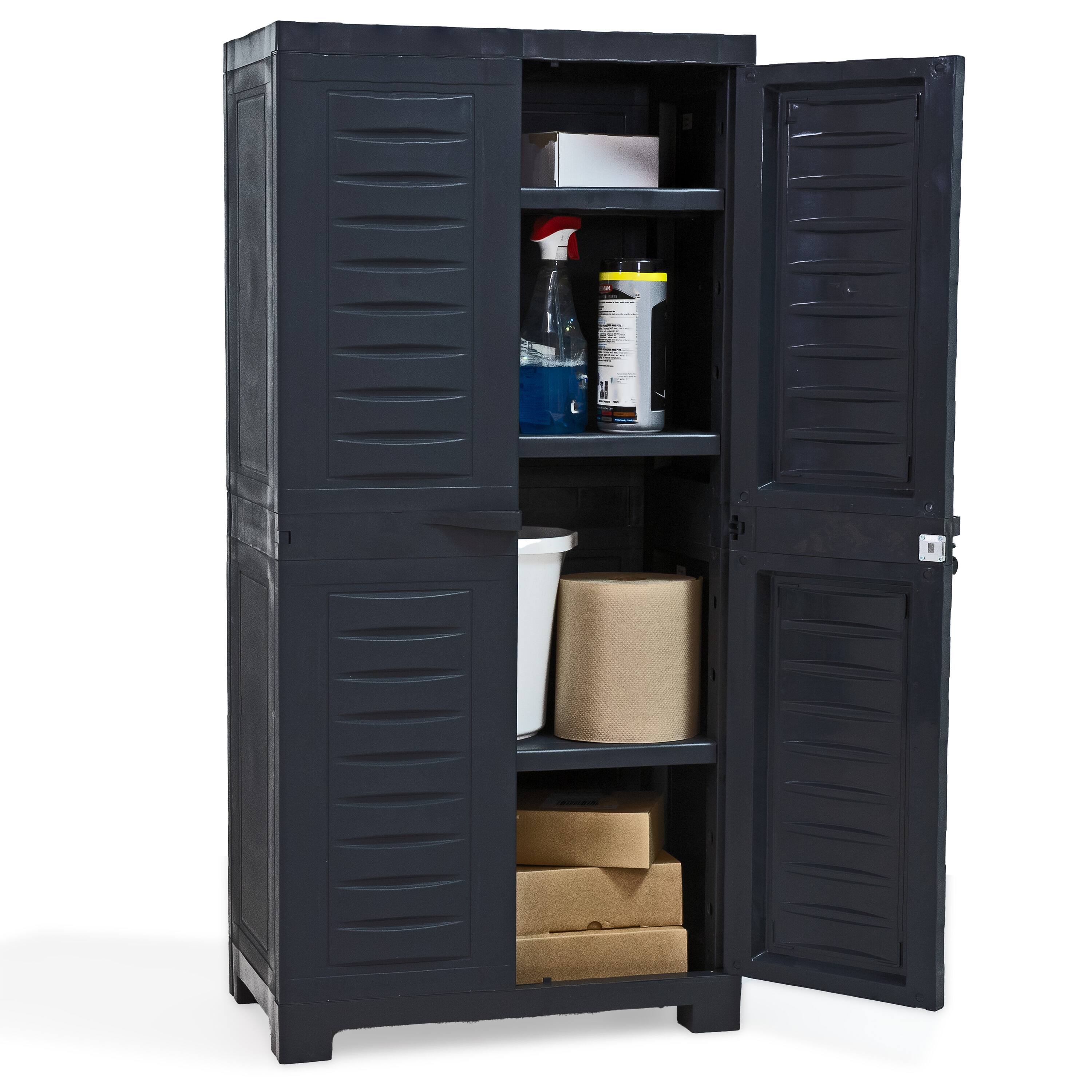 Alt View 5. Sunnydaze - Lockable Storage Cabinet with 3 Adjustable Shelves - Charcoal.
