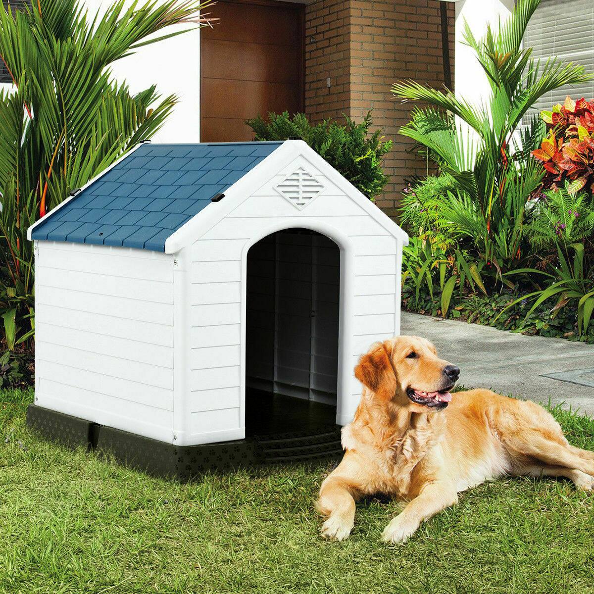 Alt View 1. Costway - Costway Plastic Dog House Medium-Sized Pet Puppy Shelter Waterproof Ventilate.