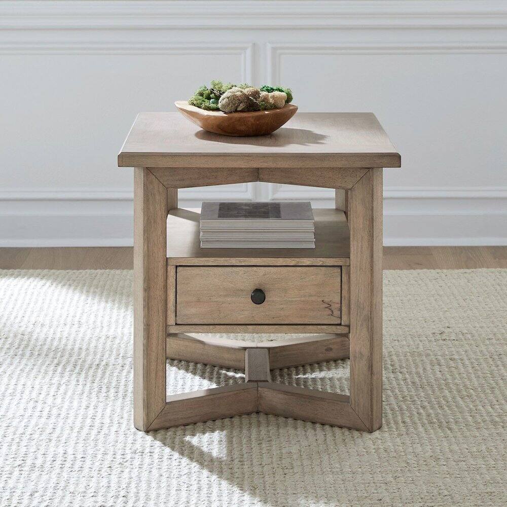 Alt View 5. Liberty Furniture Industries - Living Room Rectangular End Table with Storage Drawer - Barley Buff Birch Wood - Barley Buff.