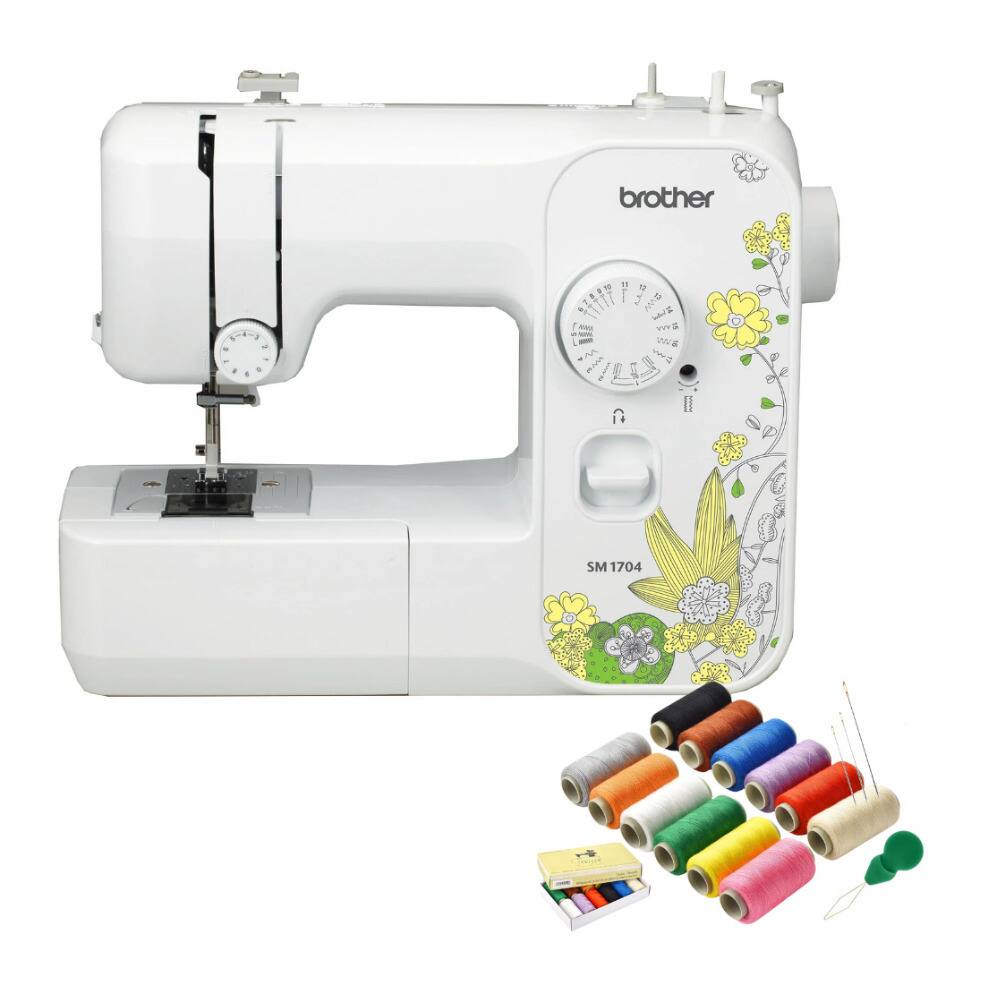 Brother - SM1704 17-Stitch Sewing Machine (White) with 12 Color Sewing Thread Kit