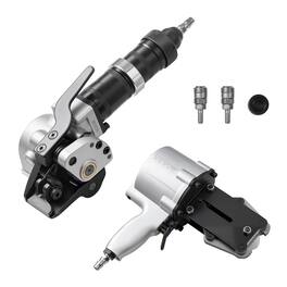VEVOR - Pneumatic Steel Strapping Machine, 8500 N Tension Force, Metal Strapping Tool Tensioner and Cutter Sealer - Black;Silver