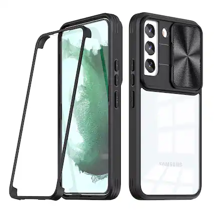 Front. Reiko - Full Protection With Mobile Phone Protective Film Slide Camera Lens Phone Case For Samsung Galaxy S 22 In Black - Black.