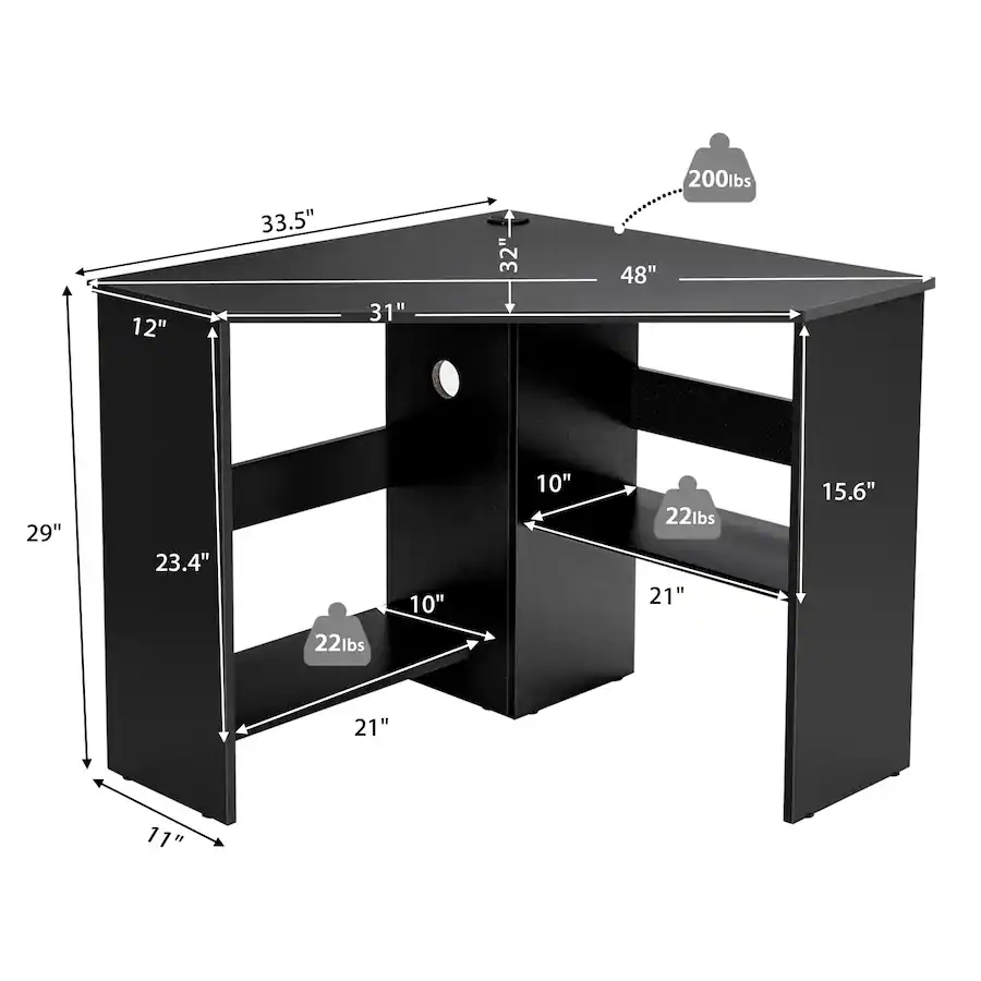 Triangle Top Computer Table Costway Triangle Corner Computer Desk with Storage Shelf Black ...