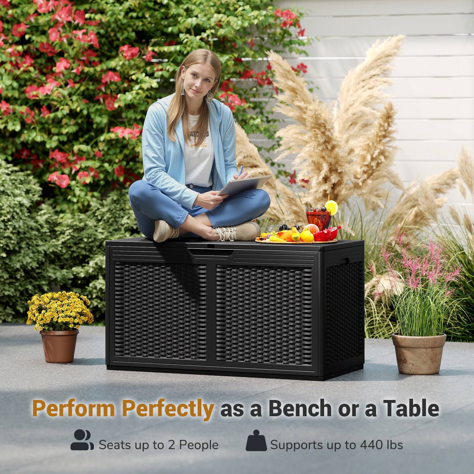 Perform Perfectly as a Bench or a Table  
Seats up to 2 People  
Supports up to 440 lbs