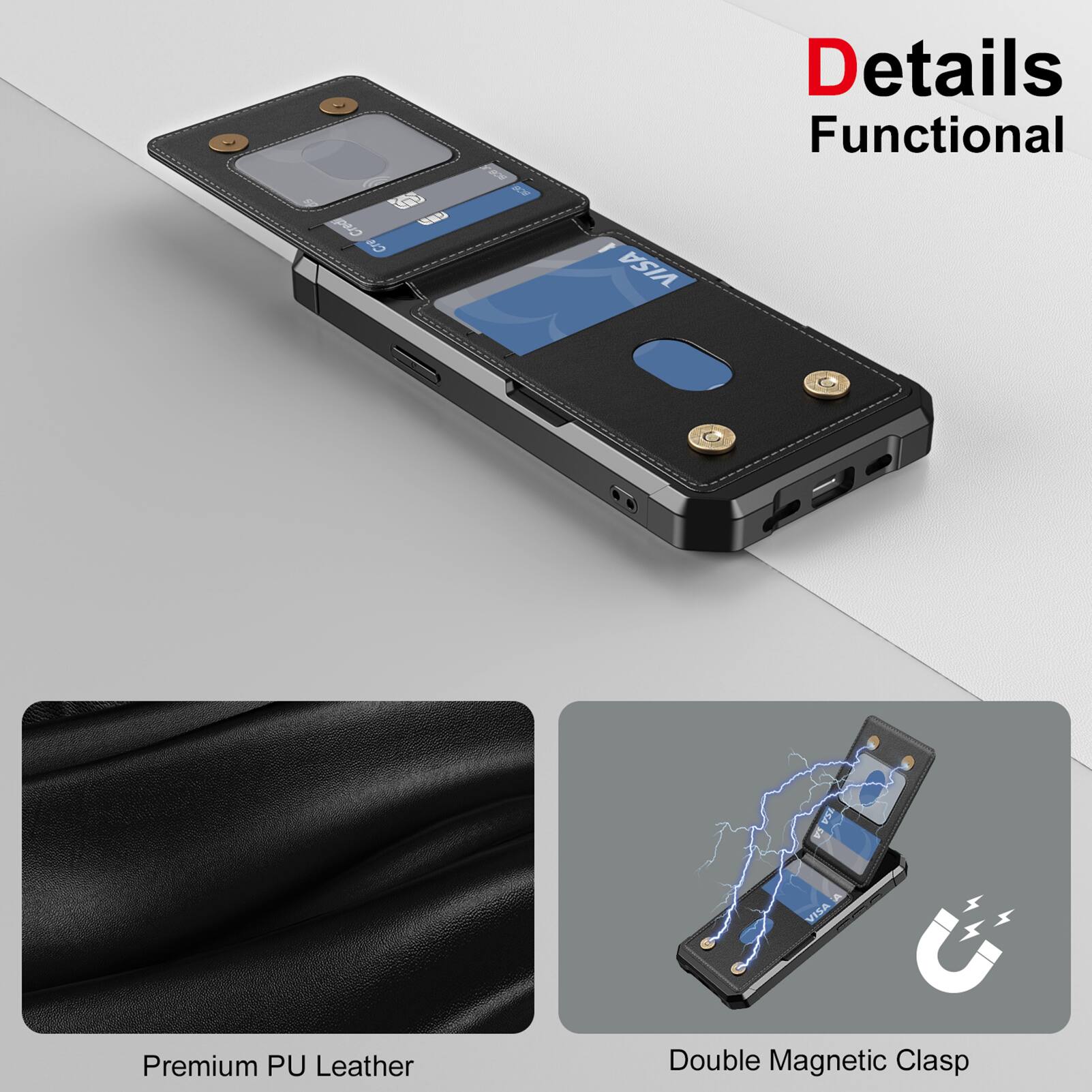 GB PAD b Cr 2s I VISA Details Functional ISA VISA Premium PU Leather Double Magnetic Clasp