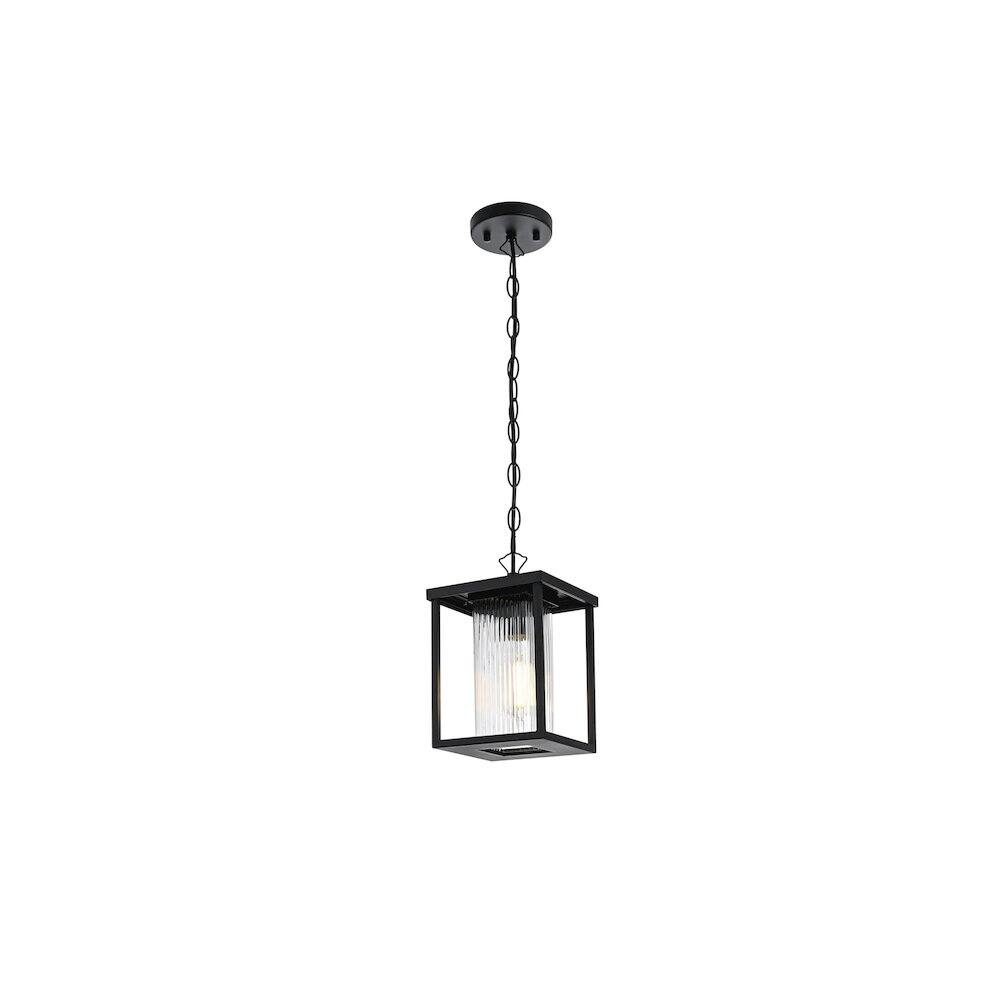 Angle. Elegant Lighting - Dover 7 inch Outdoor Pendant in Black - Black.