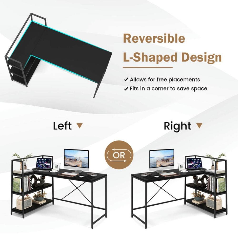 Reversible L-Shaped Design  
- Allows for free placements  
- Fits in a corner to save space  

Left  
OR  
Right