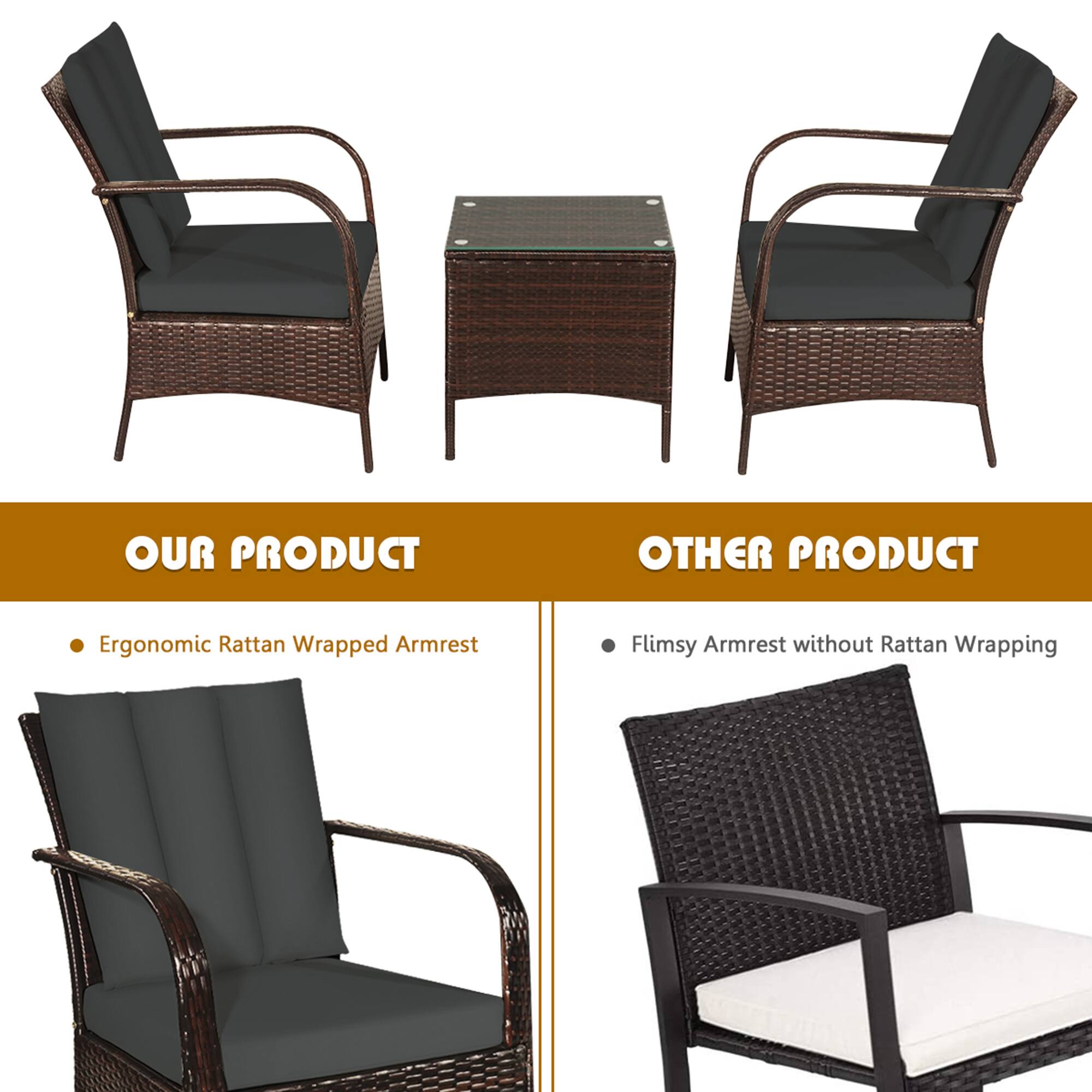 OUR PRODUCT  
Ergonomic Rattan Wrapped Armrest  

OTHER PRODUCT  
Flimsy Armrest without Rattan Wrapping