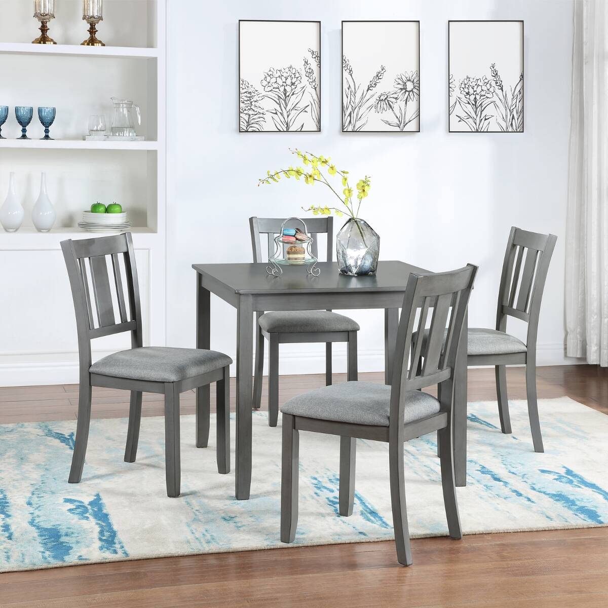 Loheer 5 Piece Dining Table Set for 4, Square Wood Table with ...