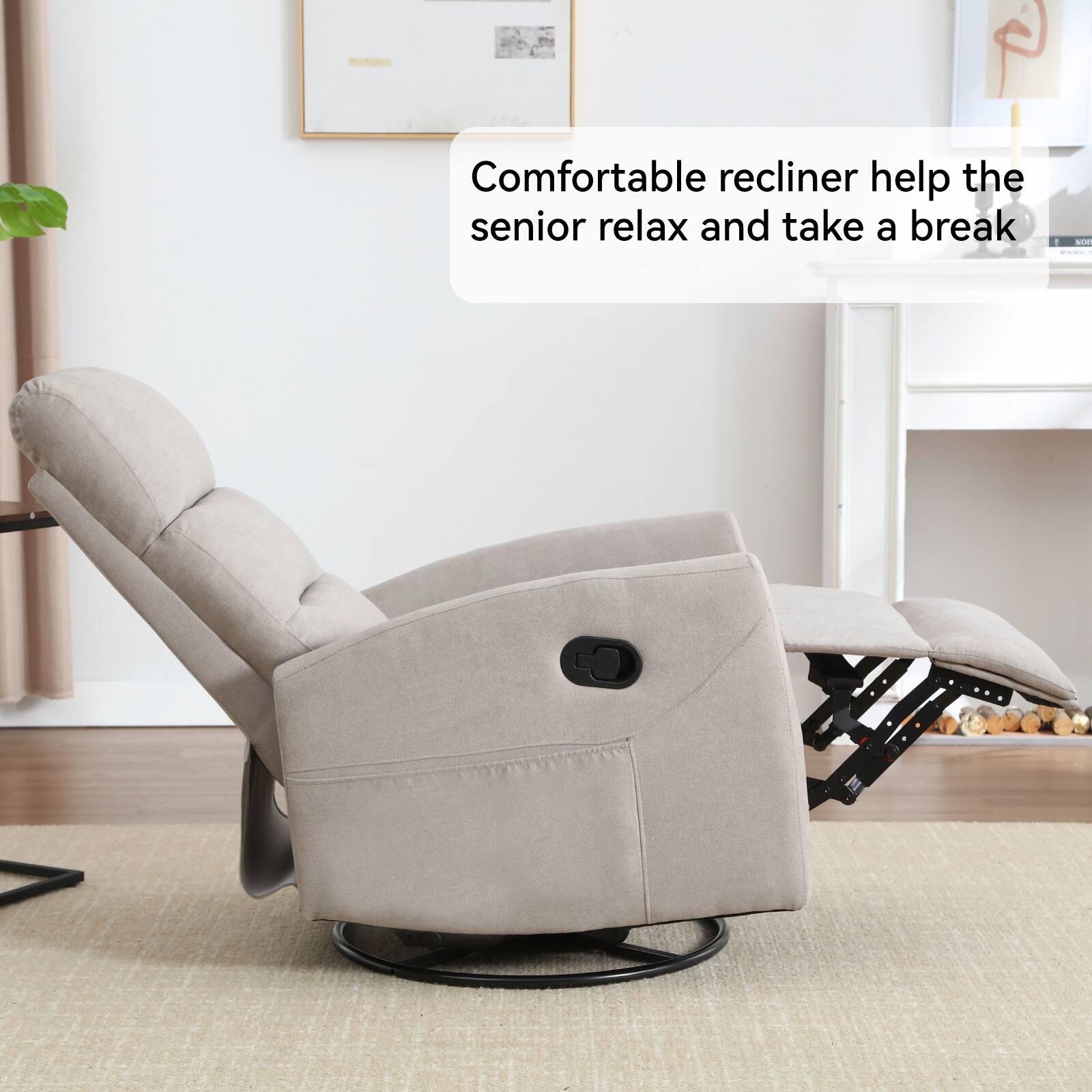 Comfortable recliner helps the senior relax and take a break.
