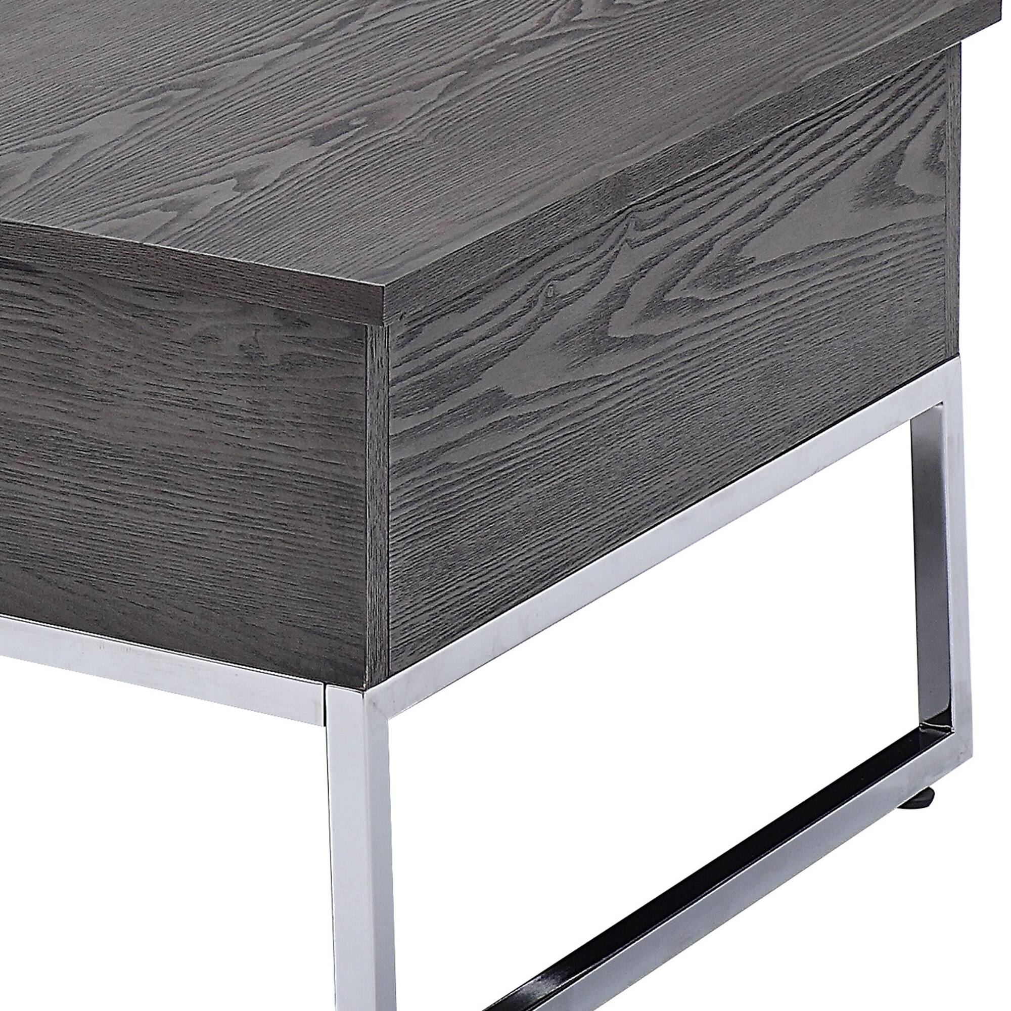 Alt View 3. Manhattan Lane - Wooden Coffee Table with Two Lift Tops and Metal Sled Leg Support - Gray and Silver.