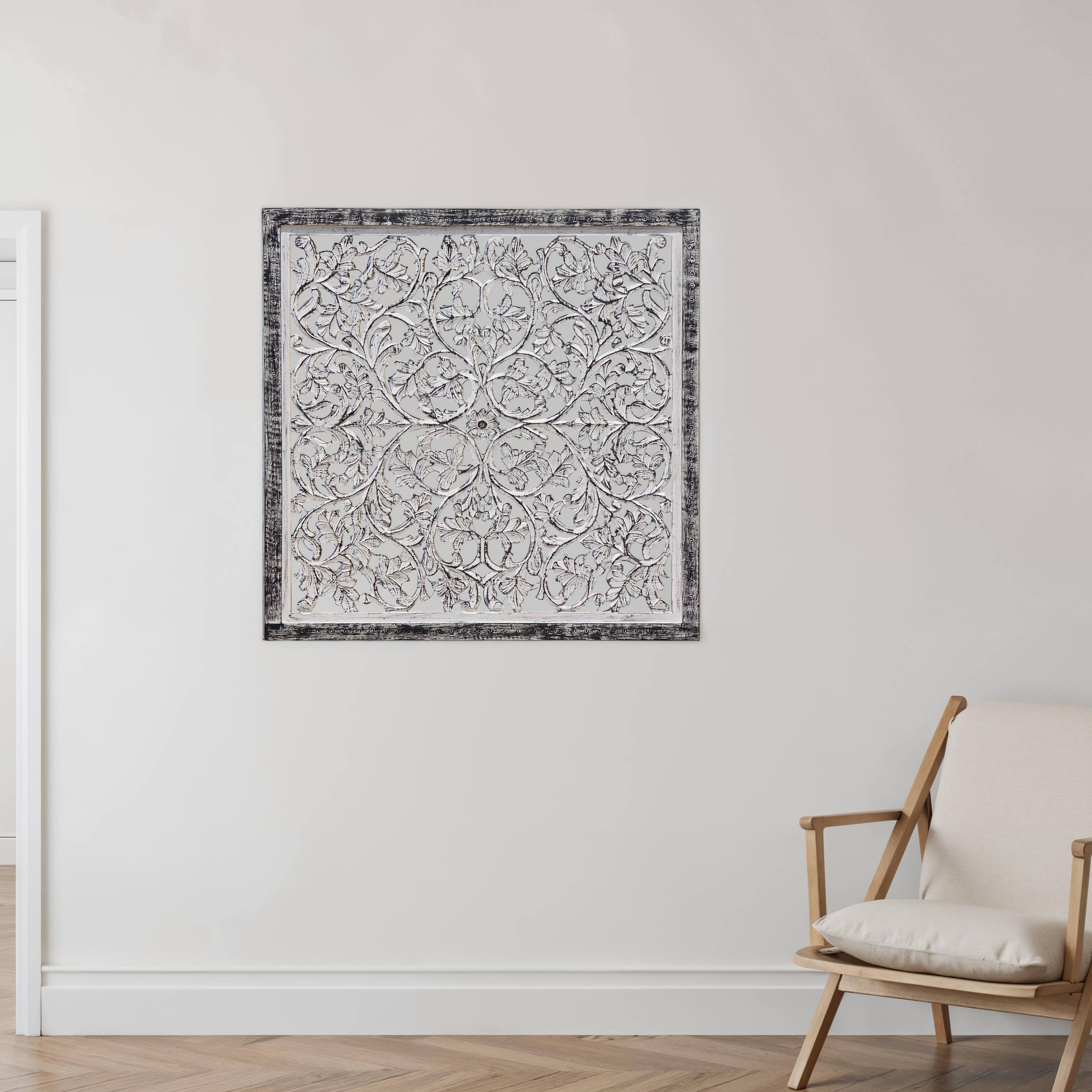 Alt View 7. Manhattan Lane - Ozy Carved Mango Wood Wall Decor| 36 Inch Square I Handcrafted - Black and White.