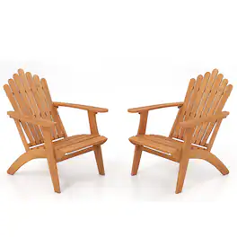 Gymax - 2PCS Adirondack Chair w/Slatted Backrest & Seat Built-in Armrests for Backyard - Yellow