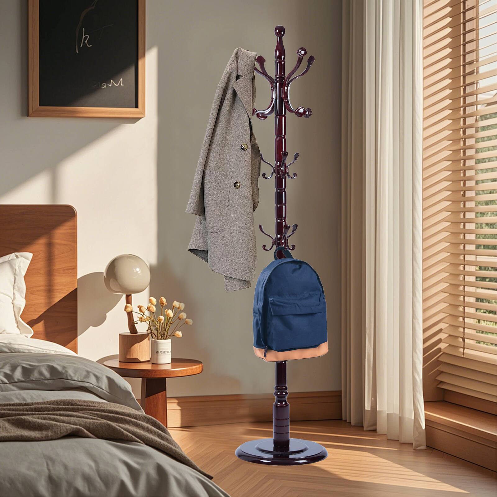 Alt View 7. Chateau Abodes - Solid Wood Coat Rack, Free Standing Hall Coat Tree with 14Hooks, 3 Height Options, 300lbs Load, Stury Base - Ruyi.