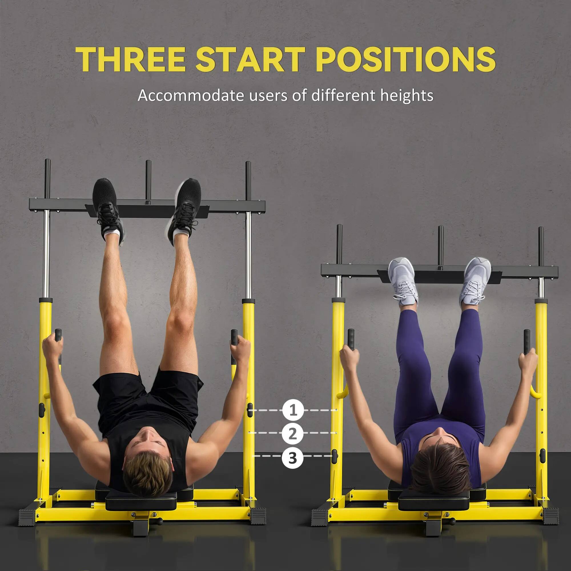 THREE START POSITIONS  
Accommodate users of different heights  
1 2 3