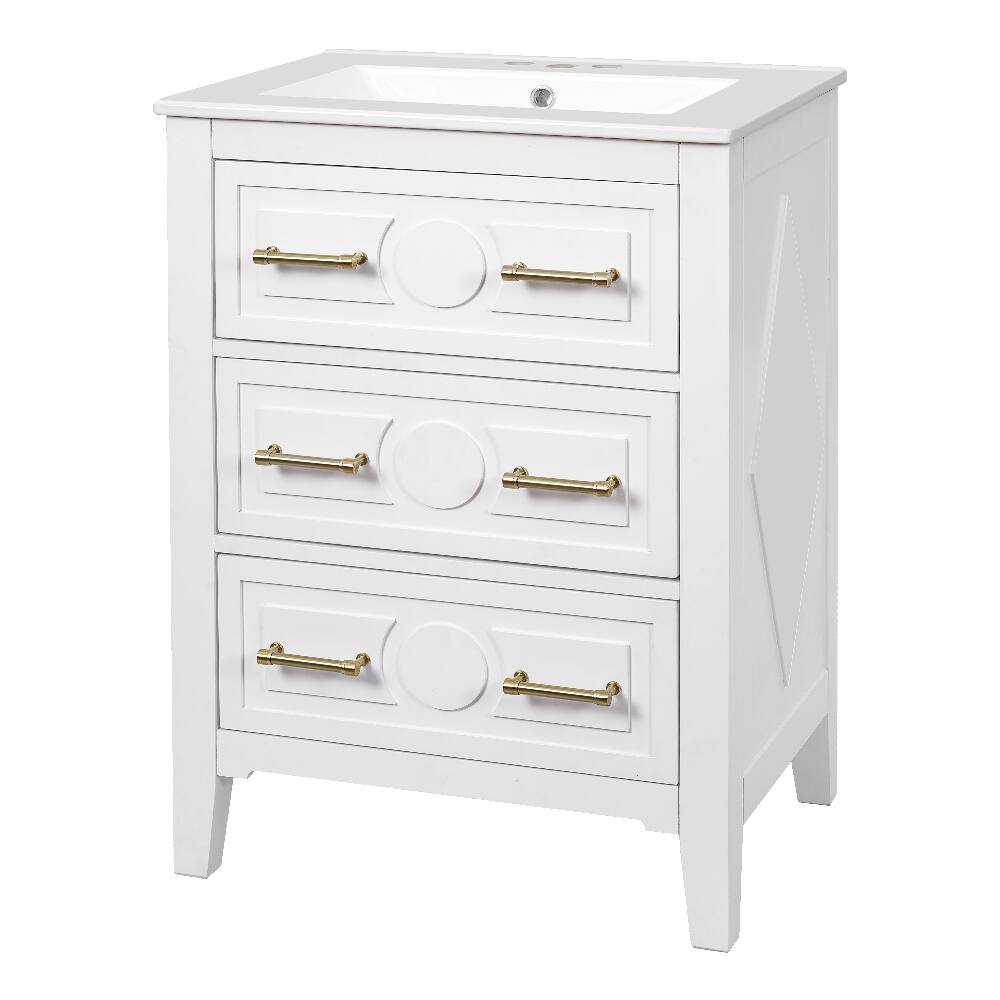 Alt View 9. Loheer - Loheer 24 inch bathroom vanity with sink White Freestanding Single Vanity Solid Wood Frame - White.