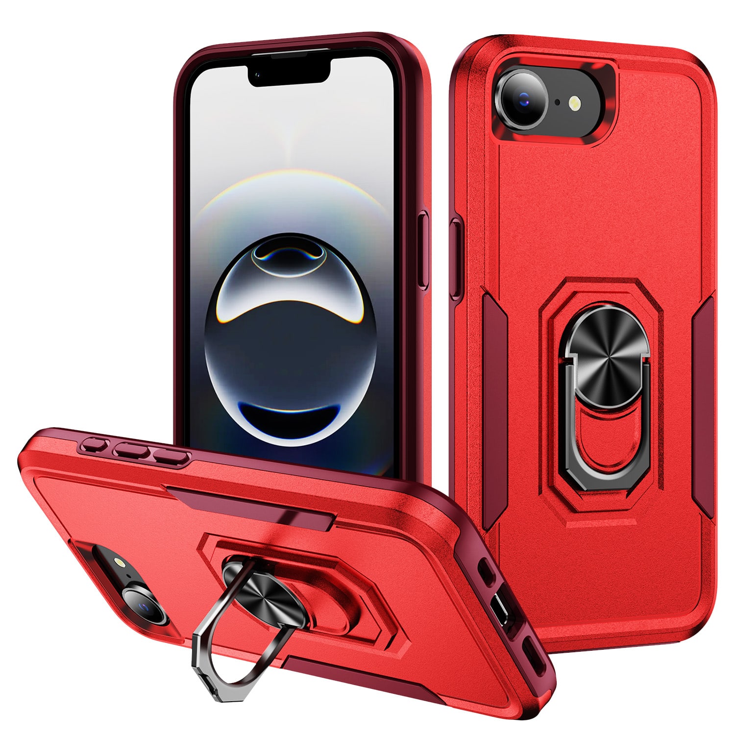 UUCOVER - For Apple iPhone 17e/16e Magnetic Heavy Duty Case with Rotating Ring Kickstand, Shockproof Drop Protection Matte Cover - Red + Rosered price history on PriceWatchPro